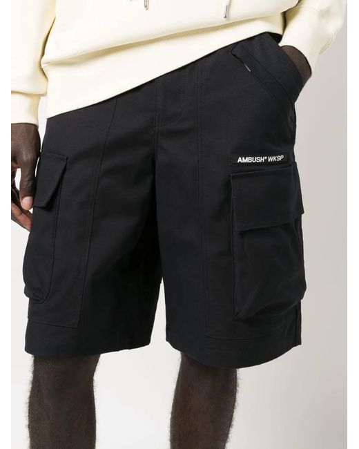 Ambush Black Wksp Belted Cargo Shorts for men