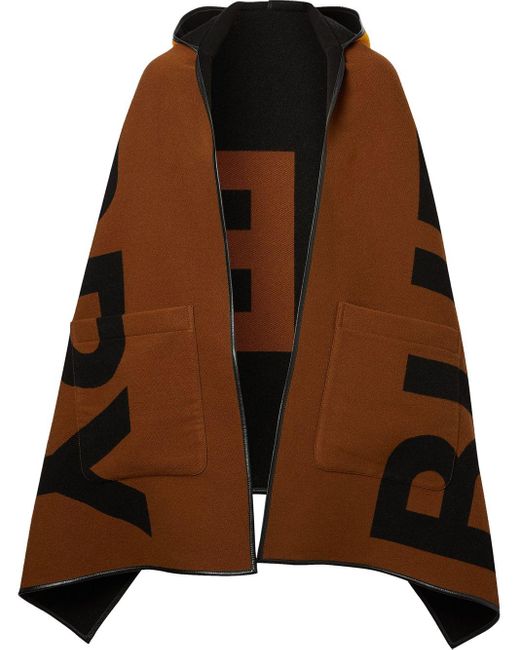 Burberry Wool Reversible Jacquard Logo Hooded Cape in Brown for Men | Lyst