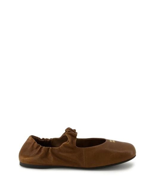 Miu Miu Brown Ruched Leather Ballet Flats