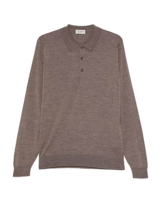 John Smedley Brown Long-Sleeved Polo Shirt for men
