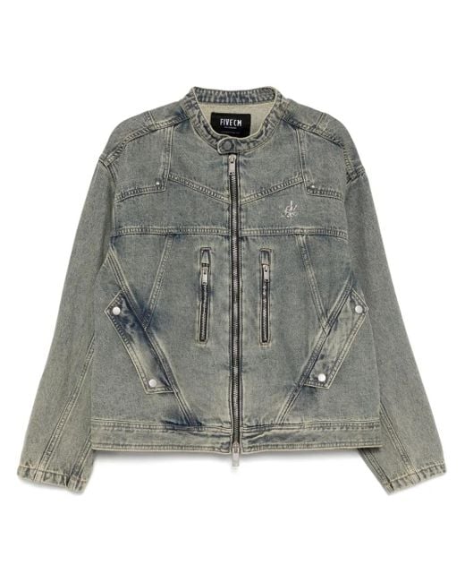 FIVE CM Gray Logo-Studs Denim Jacket for men