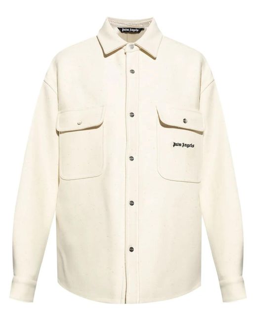Palm Angels Natural Logo-Embroidered Buttoned Shirt Jacket for men