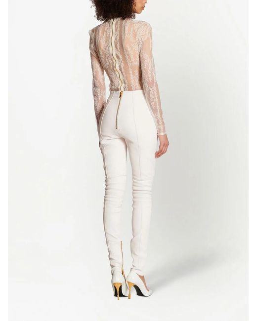 Balmain White Leather Skinny Trousers