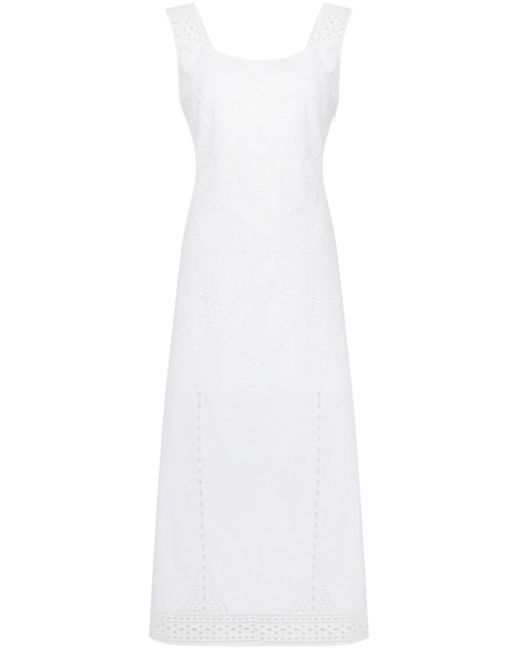 Alberta Ferretti White Broderie-anglaise Sleeveless Midi Dress