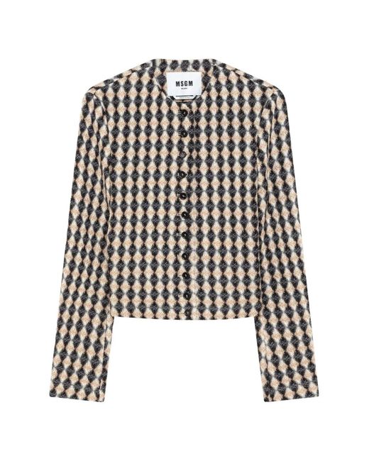 MSGM Black Diamond-Pattern Button-Up Jacket