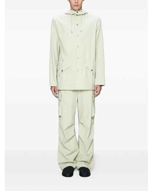 Rains White Buttoned Hooded Jacket