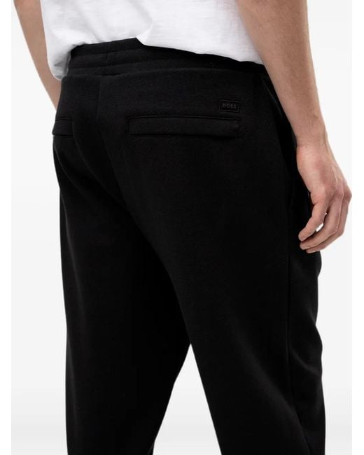 Boss Black Elasticated-Waistband Logo-Patch Trousers for men