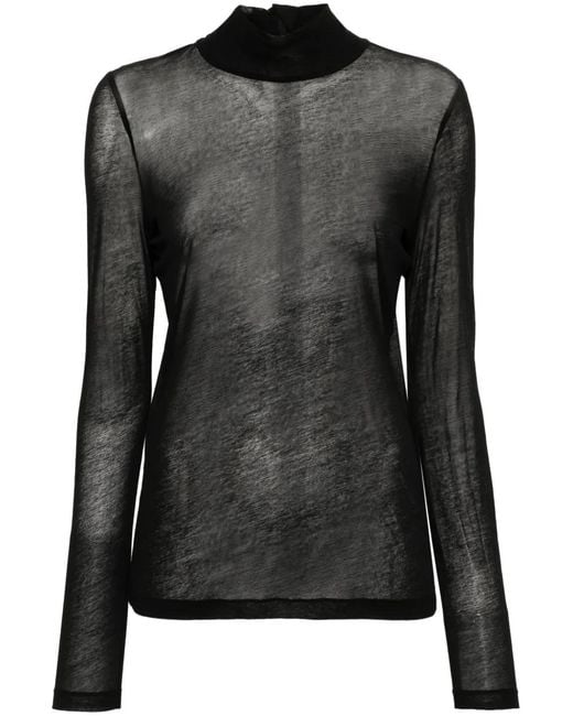 Helmut Lang Black Sheer Turtleneck Long-Sleeve T-Shirt