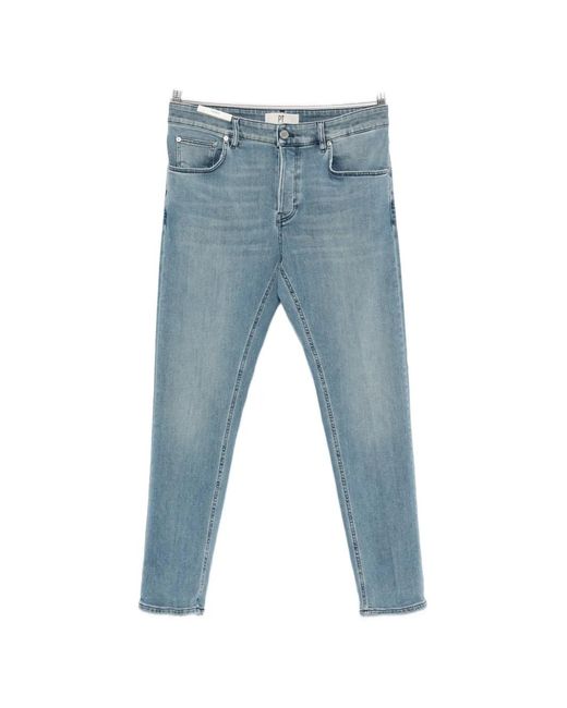 PT Torino Blue Faded-Effect Whiskered Jeans for men