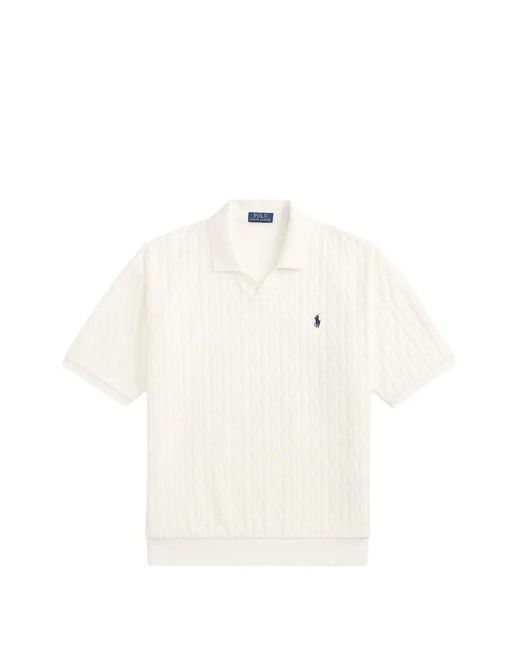 Polo Ralph Lauren White Cable-Knit Johnny Collar Sweater for men