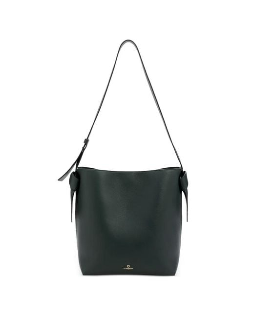 La Portegna Black Paulita Knotted Leather Shoulder Bag