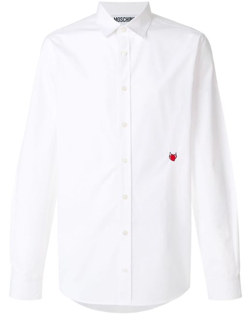 Hombre Ropa de Camisas de Camisas informales de botones Camisa con logo bordado Moschino de Algodón de color Blanco para hombre 