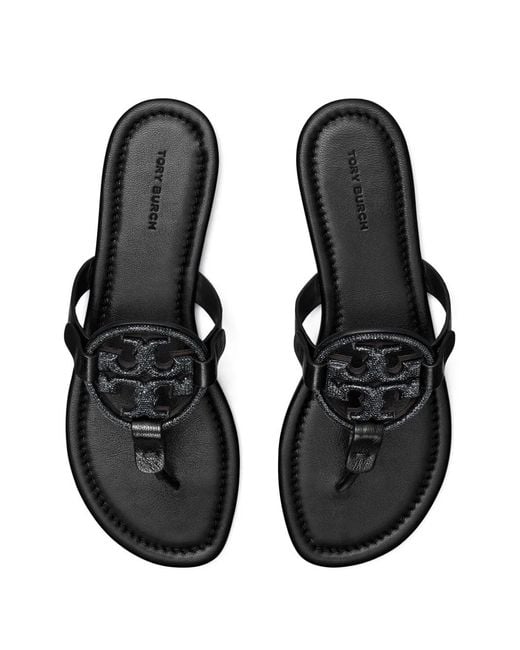 Tory Burch Black Miller Pavé Leather Flip-Flops