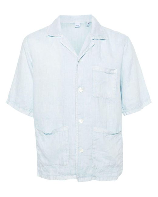 Aspesi Blue Camp-collar Linen Shirt for men