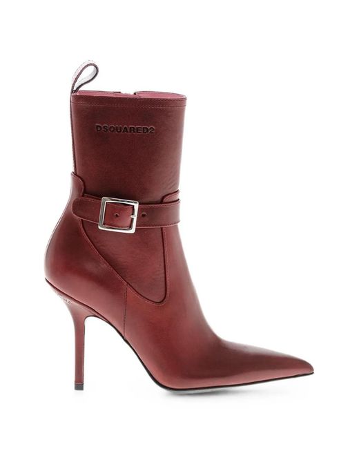 DSquared² Red My Dust Buckle-Strap Pointed-Toe Ankle Boots