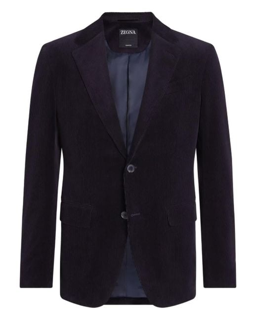 Zegna Blue Corduroy Single-Breasted Blazer for men
