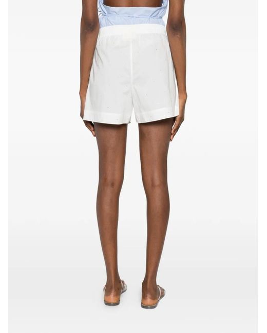 Mc2 Saint Barth White Meave Crystal-Embellishment Shorts