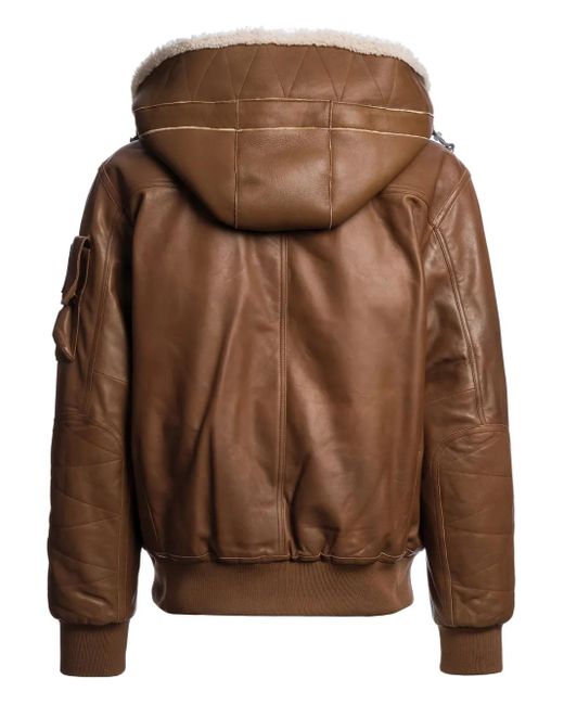 Parajumpers Brown Hooded Leather Jacket for men