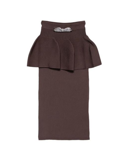 Genny Brown Bow-Embellished Peplum Midi Skirt