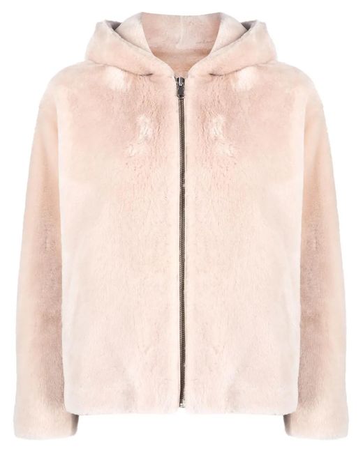 Yves Salomon Pink Shearling Hooded Jacket