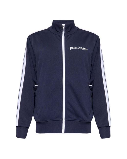 Palm Angels Blue Logo-Print Full-Zip Sweatshirt for men