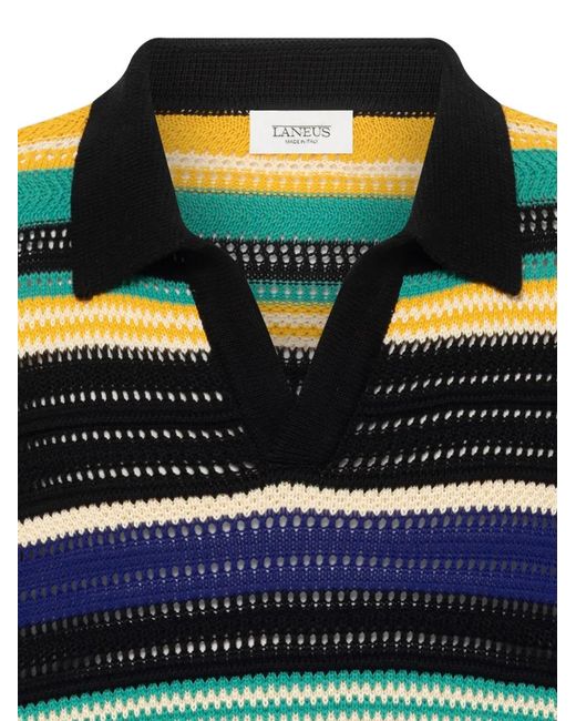 Laneus Blue Striped Knitted T-Shirt for men