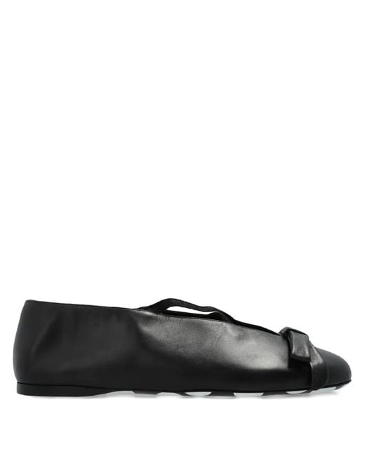 Moschino Black Bow-Detail Leather Ballet Flats
