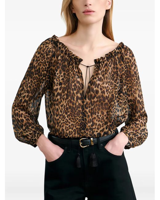 Nili Lotan Brown Leopard-Print Tassel Blouse