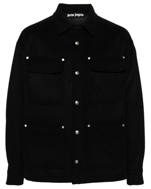 Palm Angels Black Pocket-detail Fleece Overshirt for men