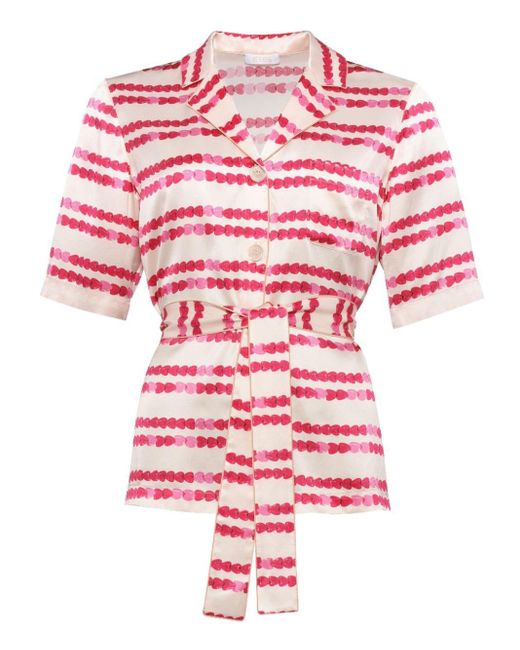 Eres Red Galante Heart-print Silk Pyjama Shirt