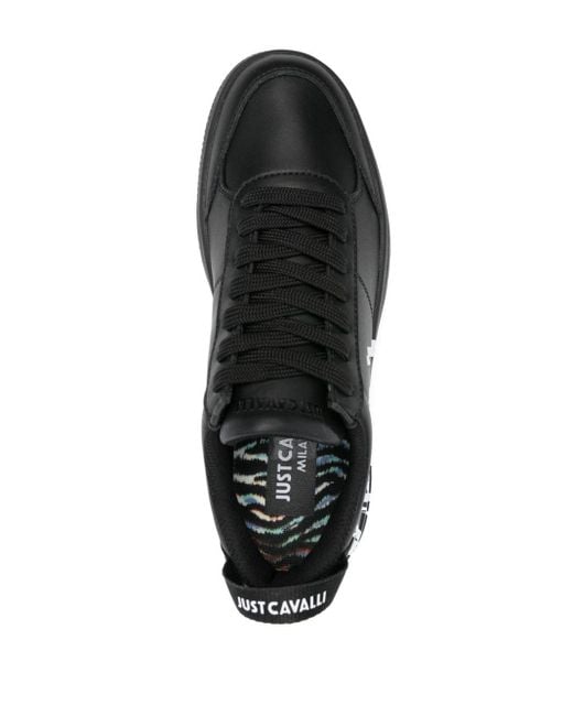 Just Cavalli Black Logo-print Leather Sneakers