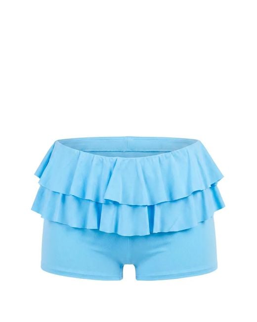 Axel 113 Blue Ruffle-Trimmed Micro Shorts