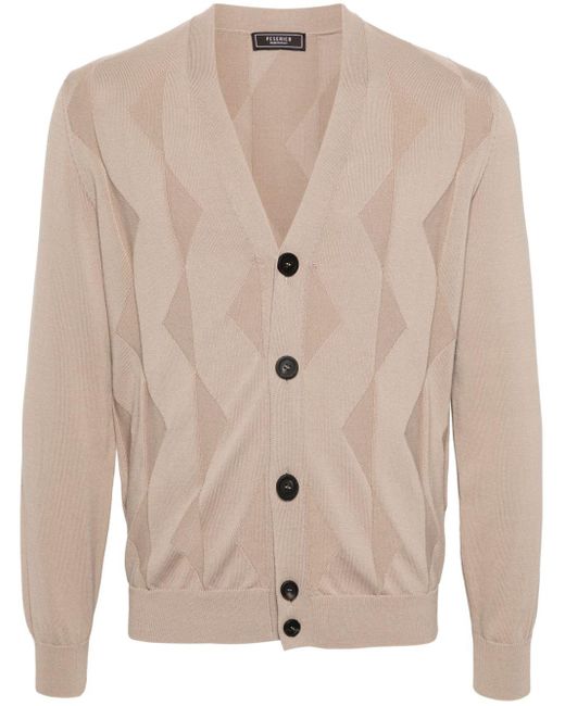 Peserico Natural Chevron-pattern Knitted Cardigan for men