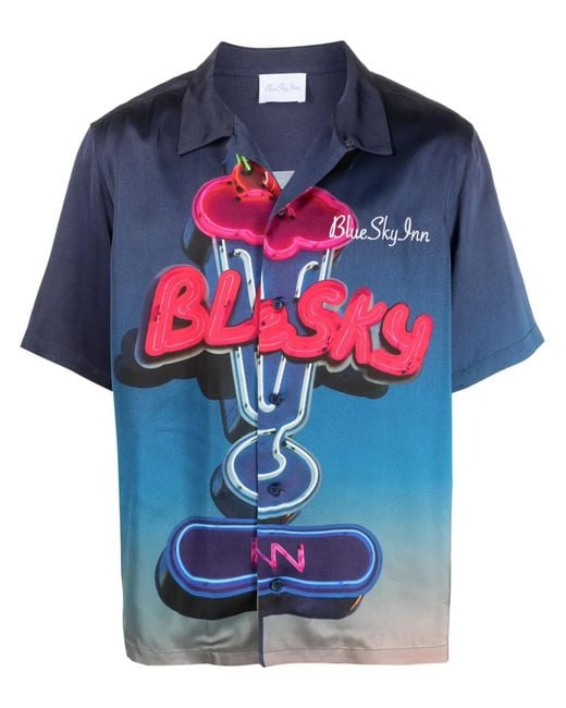 BLUE SKY INN Blue Logo-Print Short-Sleeved Shirt for men