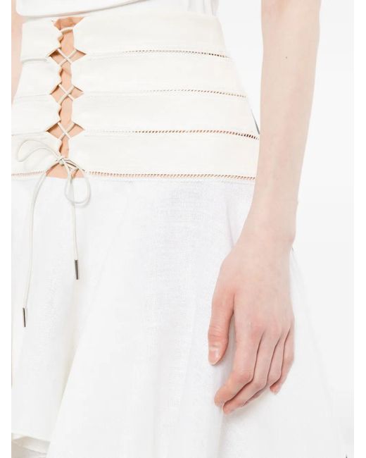 Antonio Berardi White Lace-Up Flared Skirt