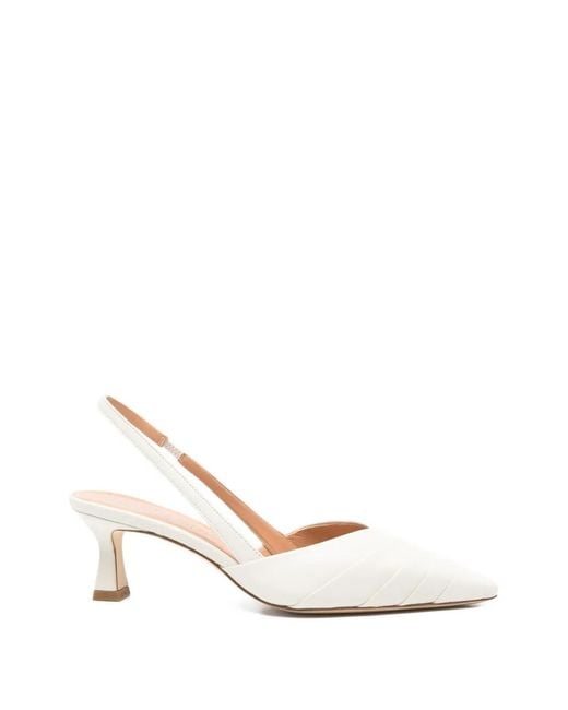 Julie Dee White Slingback Leather Pumps