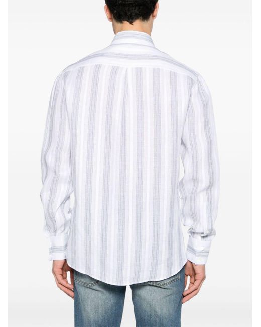 Chemise rayée en lin Brunello Cucinelli pour homme en coloris White
