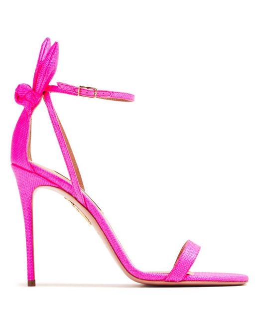 Aquazzura Pink Bow Tie 105mm Raffia Sandals