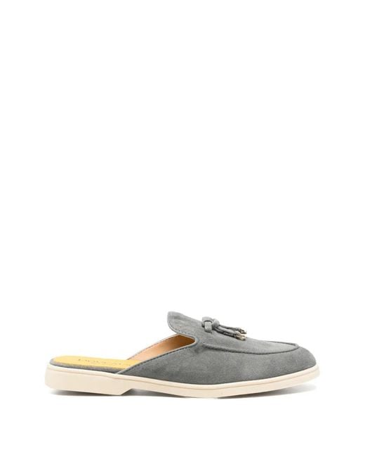 Doucal's White Tassel Suede Mules