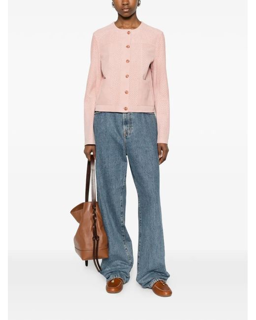 Bully Pink Perforated-Detail Collarless Jacket