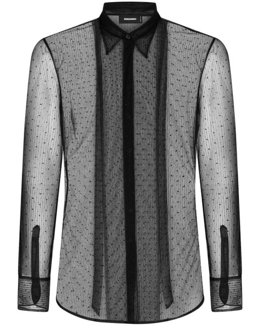 DSquared² Black Semi-sheer Pinstripe Shirt for men