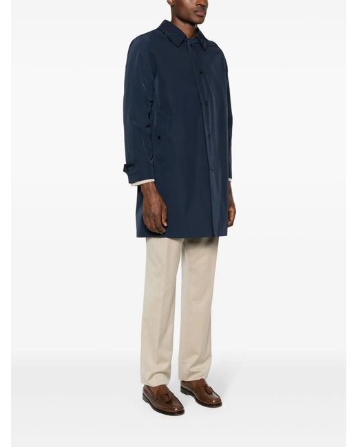 Fursac Blue Stud-Fastening Cotton Raincoat for men