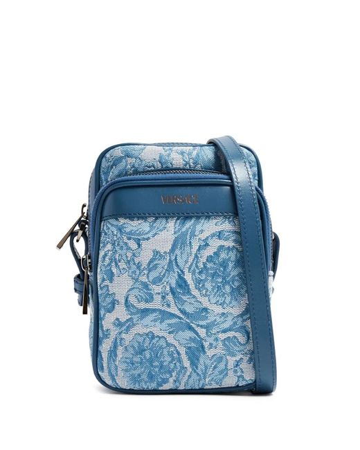 Versace Blue Barocco-Print Crossbody Bag for men