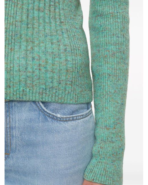 Closed Green Ribbed Speckle-knit Jumper