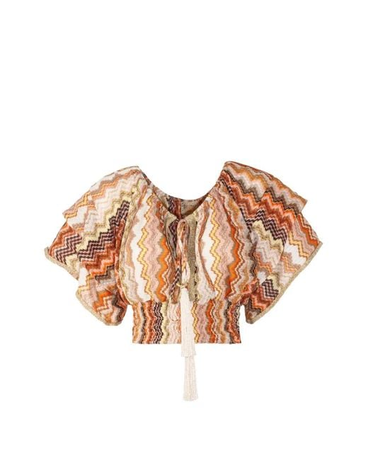 PHO® Firenze White Zigzag-Pattern Tassel-Detail Blouse