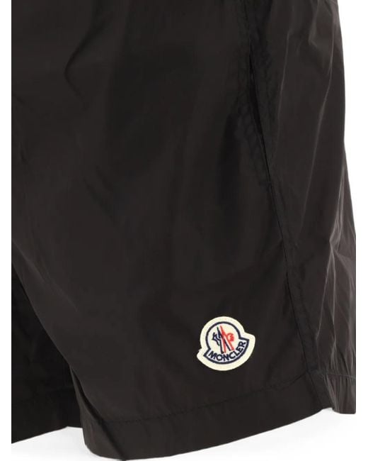 Moncler Black Logo-Patch Swim Shorts for men