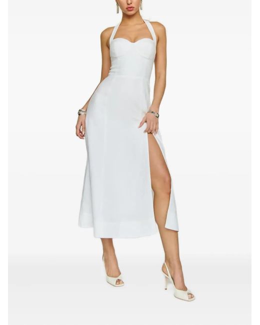 Reformation White Halter-Neck Split Dress