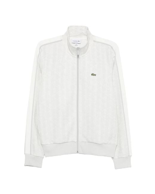 Lacoste White Monogram-Pattern Zip-Up Sweatshirt for men