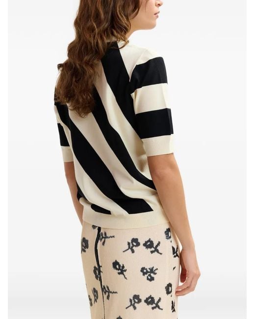 Essentiel Antwerp Black Striped Polo Top