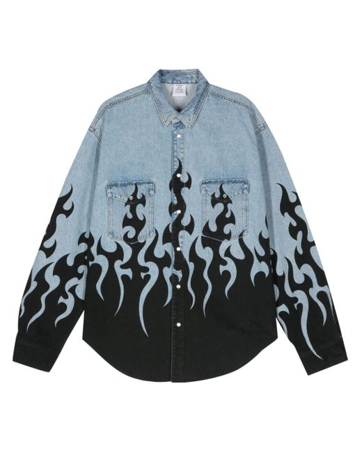 Camisa vaquera con llamas estampadas Vetements de color Blue